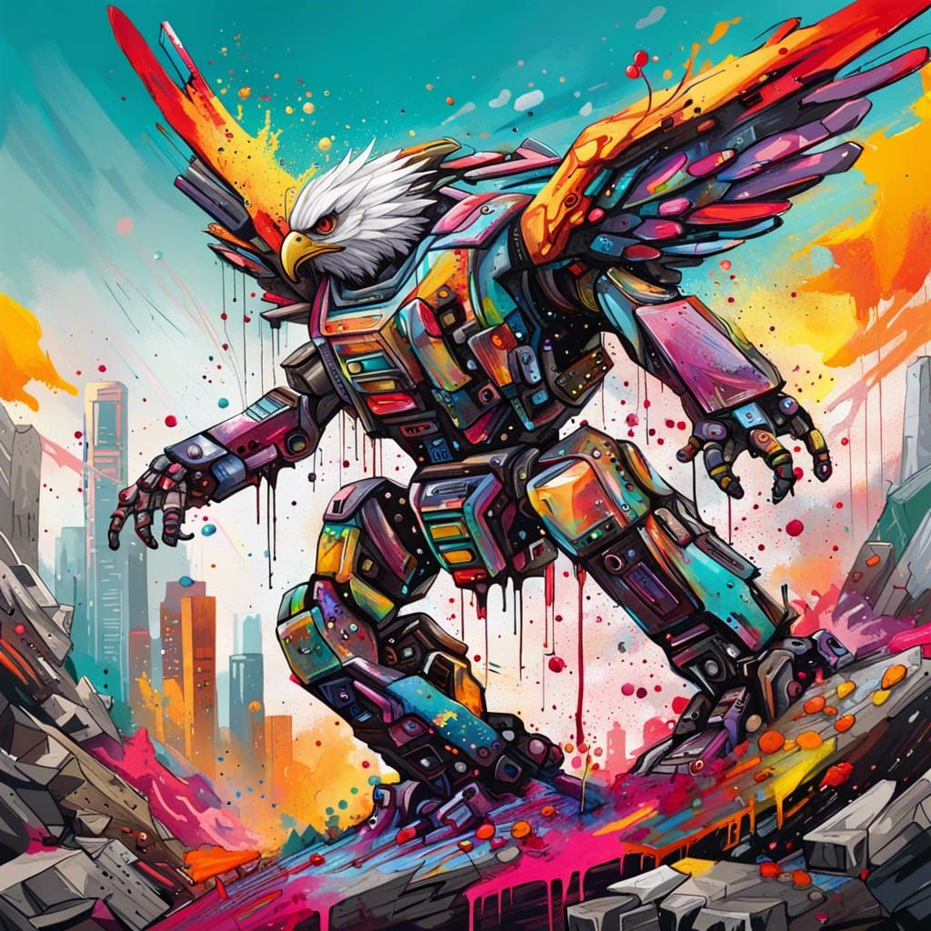 Robot Eagle Mountain Graffiti Art in Splash Style