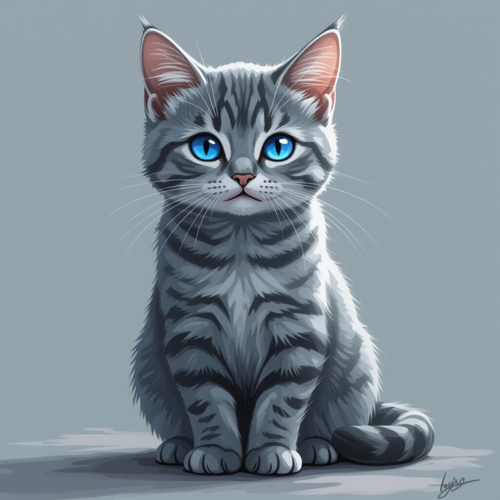 Blue-Gray Tabby Kitten with Blind Eyes