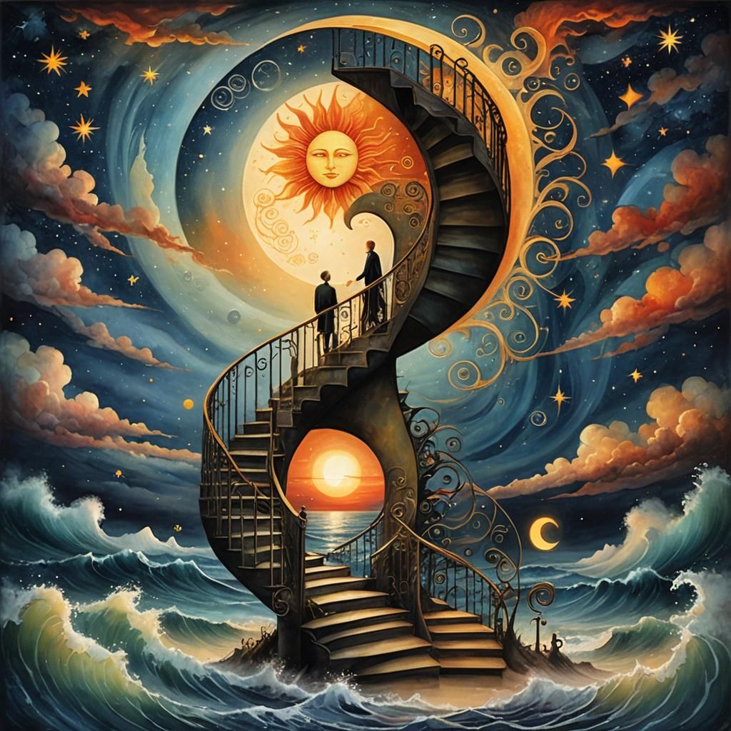 Surreal Sun and Moon Spiral Staircase