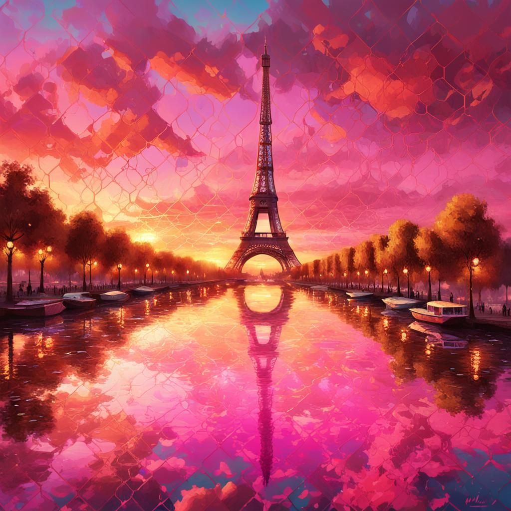 Pink Eiffel Tower Sunset: Digital Matte Painting