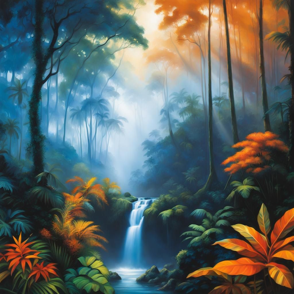 Lush Rainforest Panorama with Resin Cast Elements