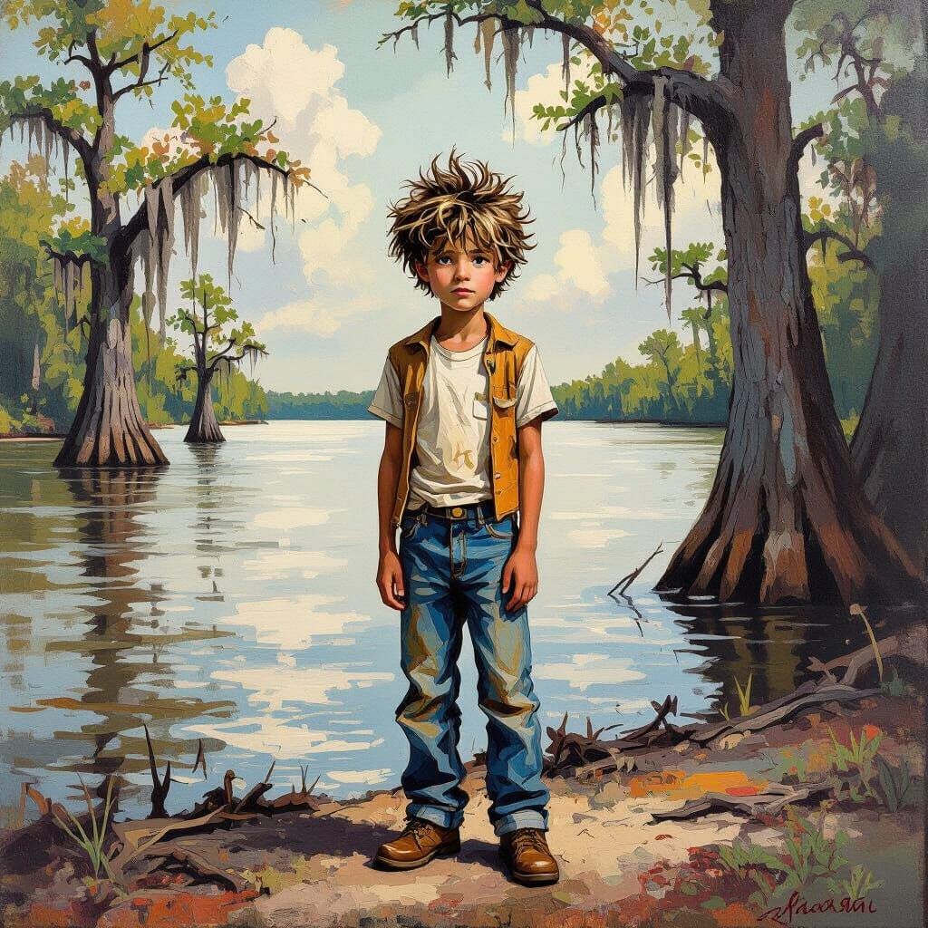 Folk Art Boy by Mississippi River