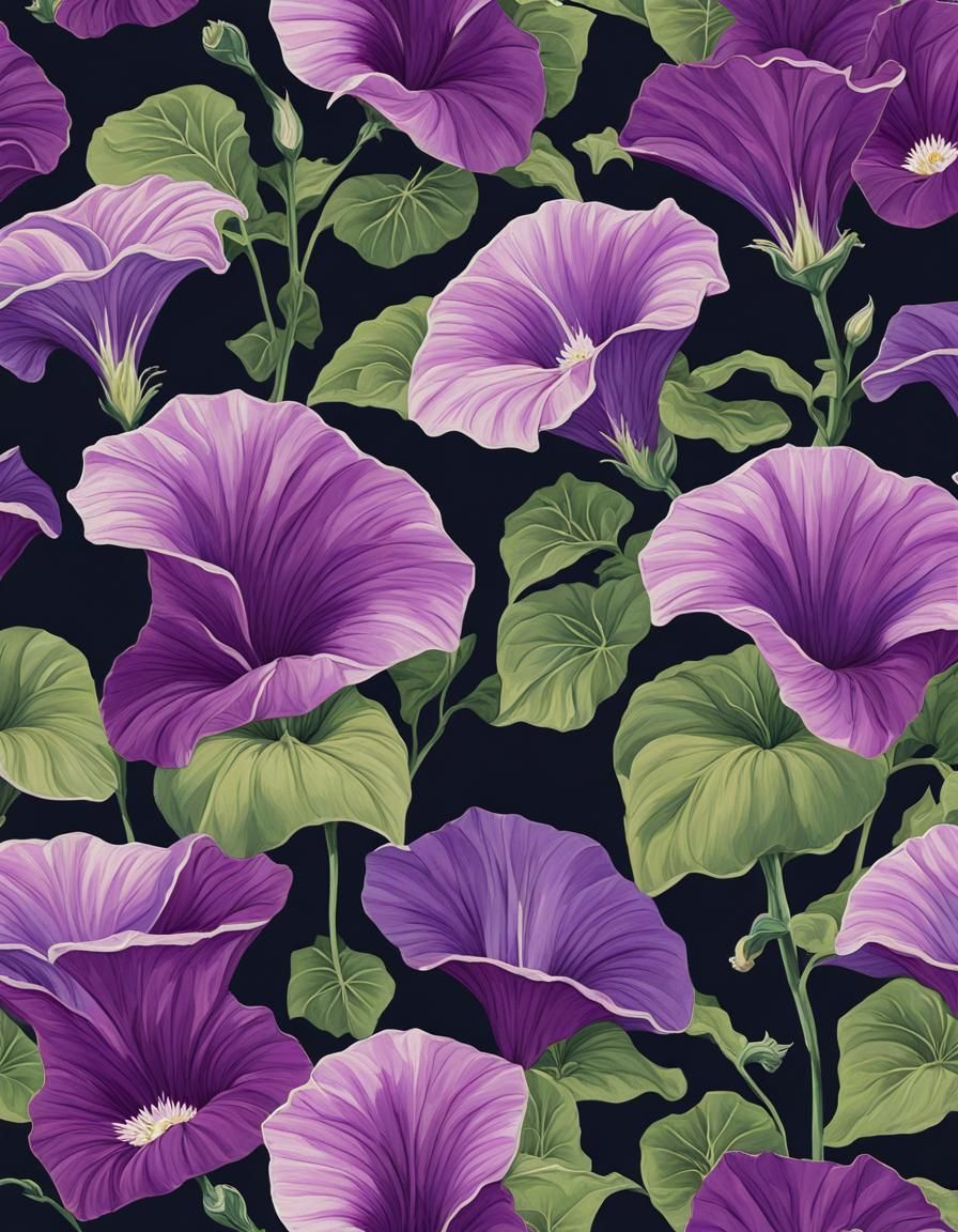 Purple Morning Glory Pattern in Art Nouveau Style