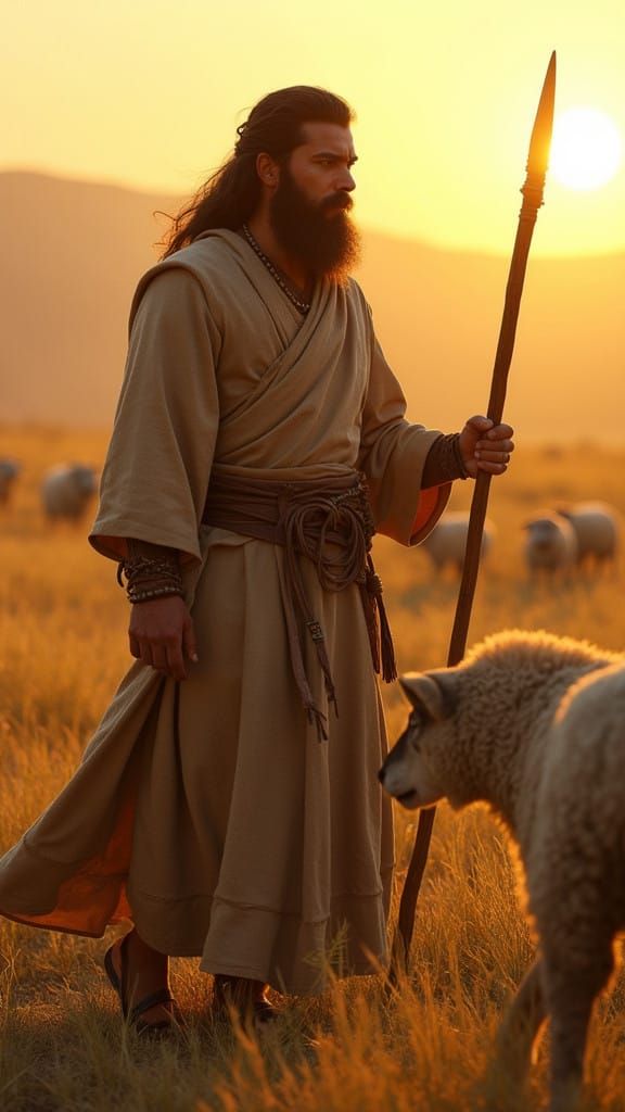 Traditional Hebrew Shepherd Defends Flock from Predator in G...