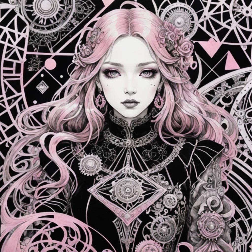 Pastel Goth Girl in Monochrome Watercolor and Ink