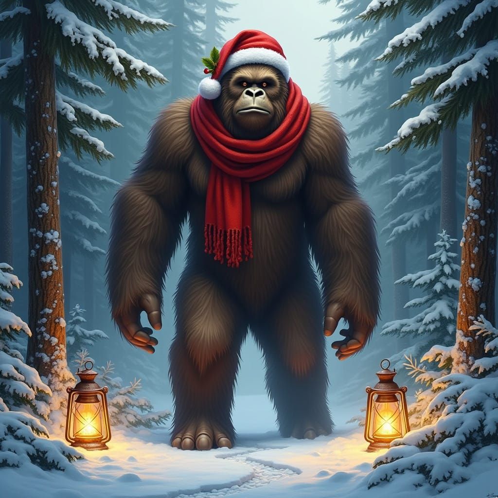 Winter Wonderland Bigfoot in a Festive Forest