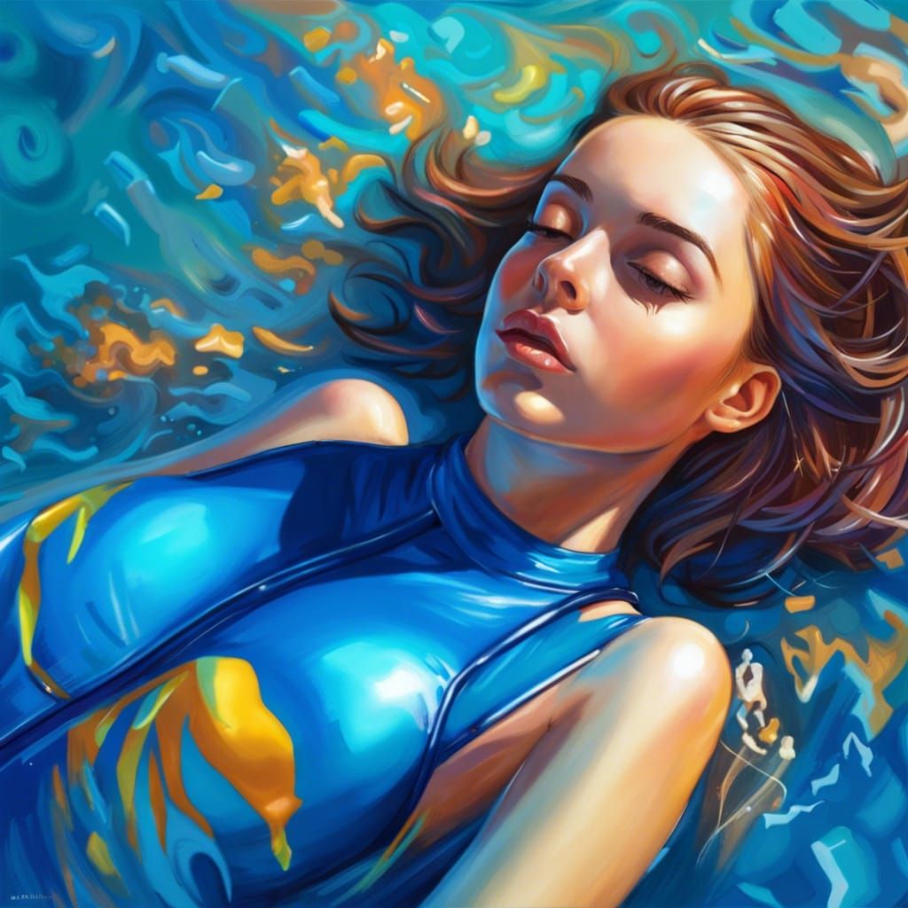 Girl in Blue Swimsuit Sunbathing on Beach