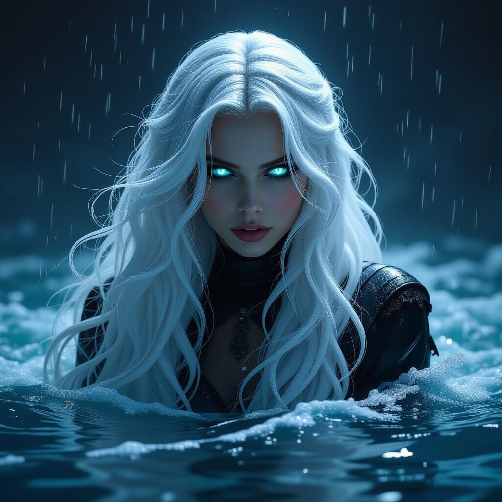 Iridescent Siren Emerges from Stormy Ocean