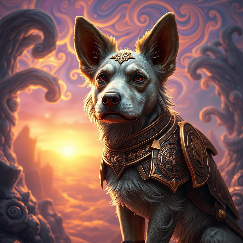 Regal Wishbone Dog in Whimsical Fantasy Landscape
