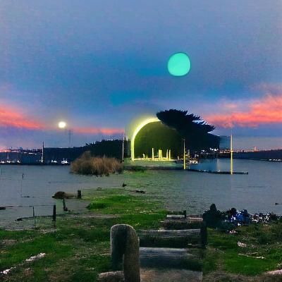 Hog Island Park: Green Light, Blue Moon at Sunset