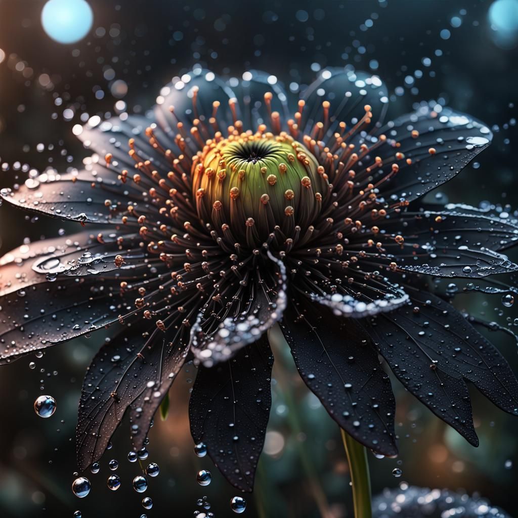 Black Flower with Spiderwebs in Hyperdetailed Style