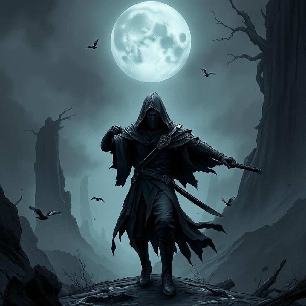 Dark Fantasy Ninja in Forsaken Landscape