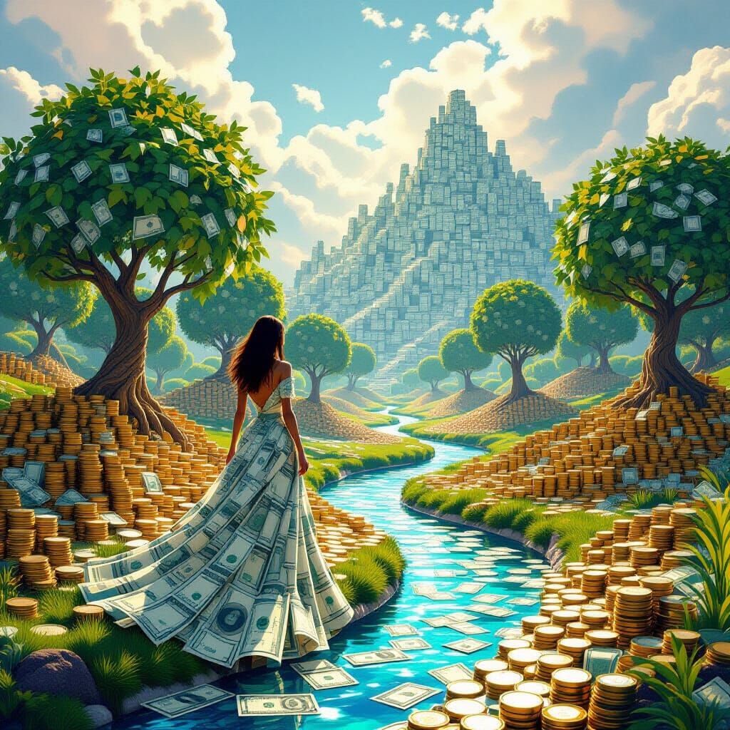 Fantastical Landscape: Trees of Coins and Banknote Leaves