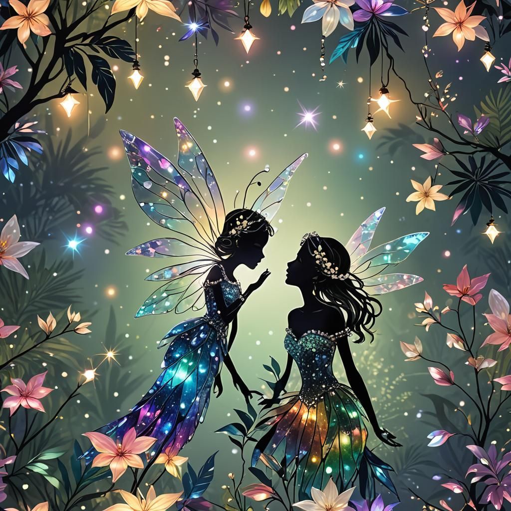 Crystal Fairy in Tropical Forest Silhouette