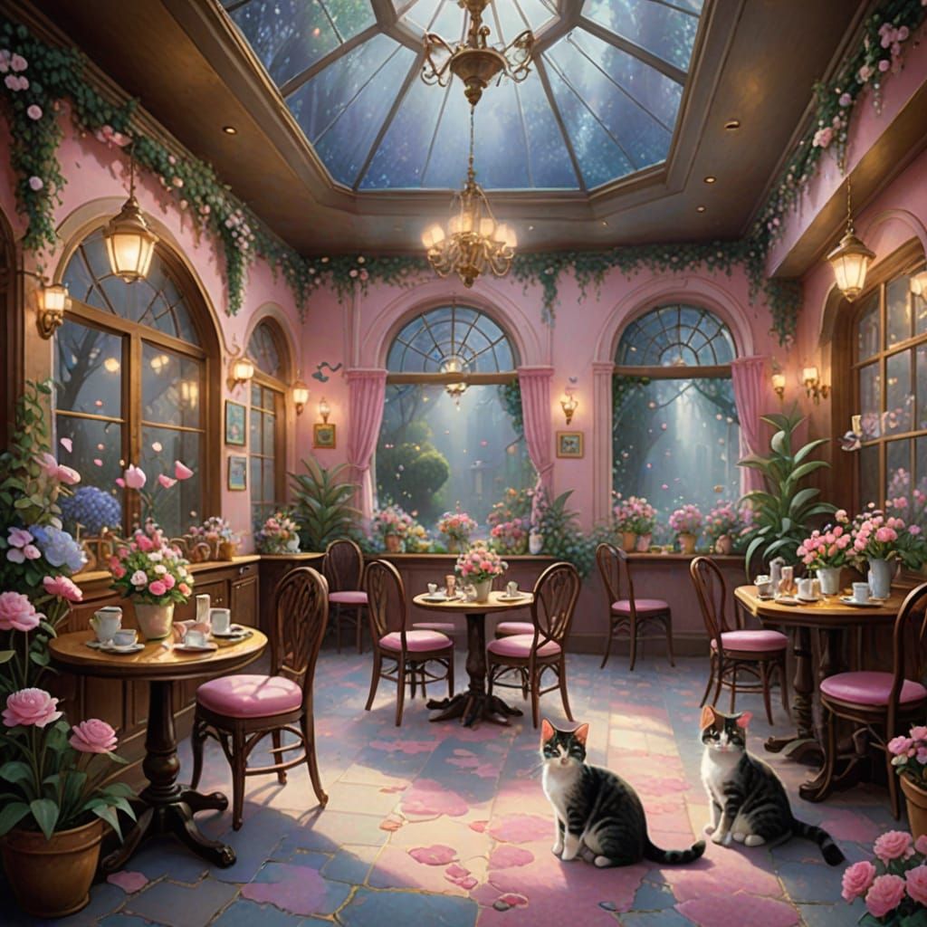 Magical Cat Cafe Interior in Ethereal Fantasy Style