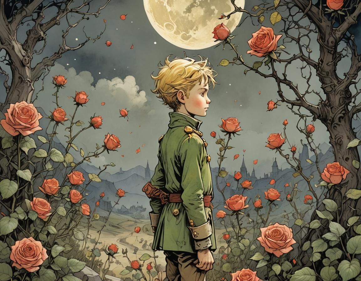 The Little Prince and Rose: Intricate Illustration