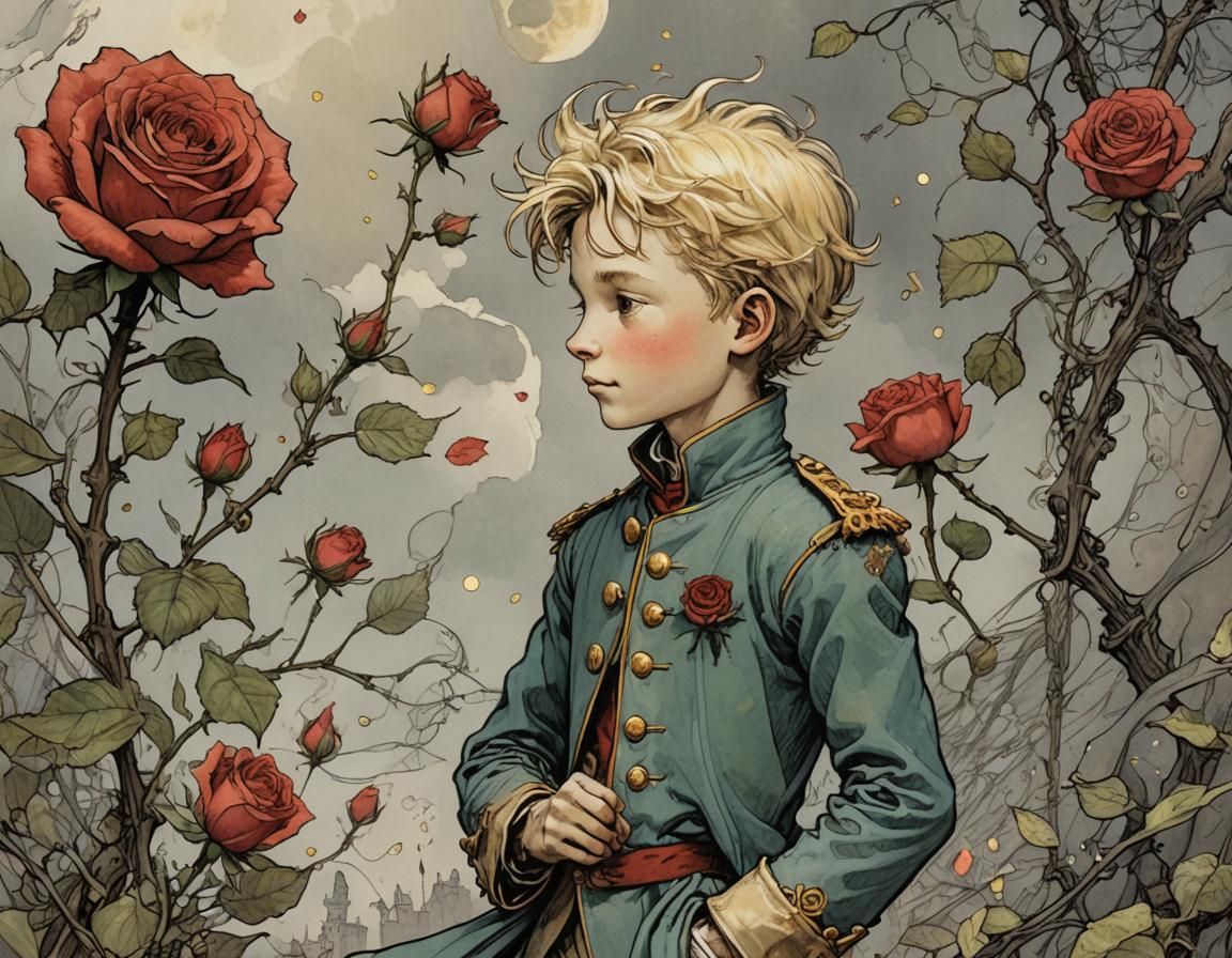 The Little Prince and Rose: Detailed Illustration