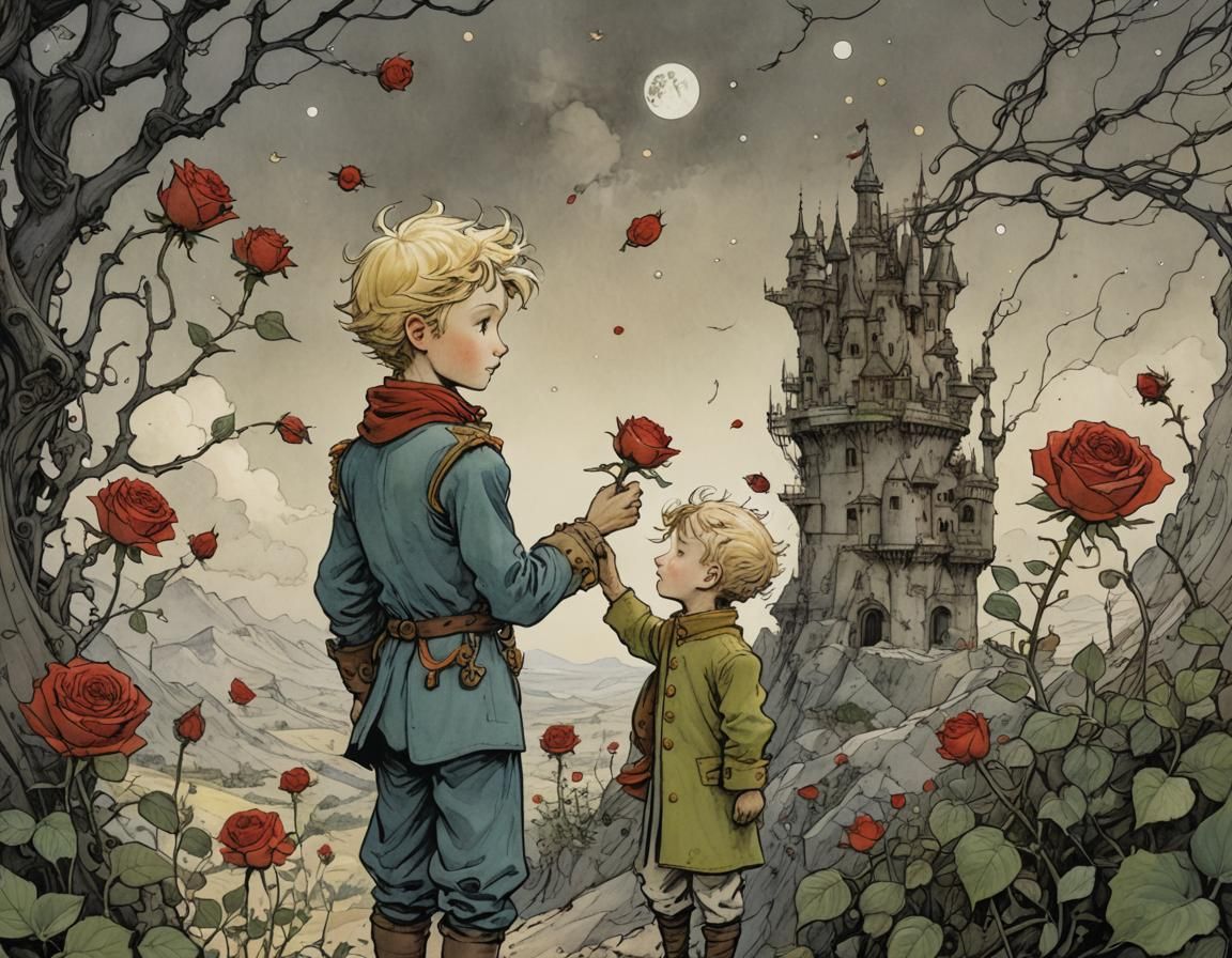 The Little Prince and Rose, Intricate Illustration