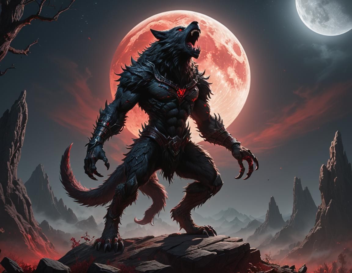 Armored Shadow Werewolf Howling at Moon