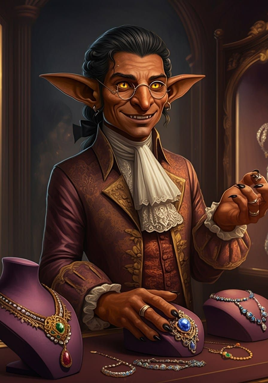 Goblin Jeweler in Baroque Finery, Comic Book Art