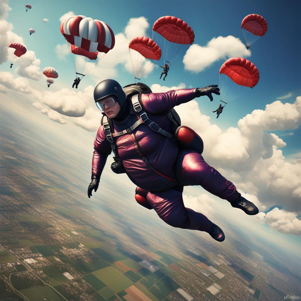 SSBBW Skydiver Stunt in Shiny Catsuit
