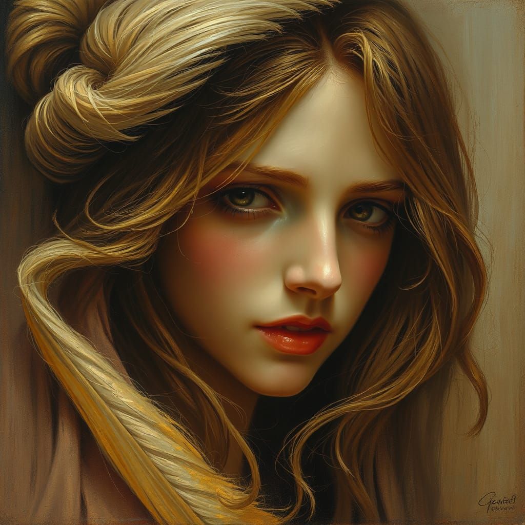 Glowing Portrait of a Woman with Golden Hair
