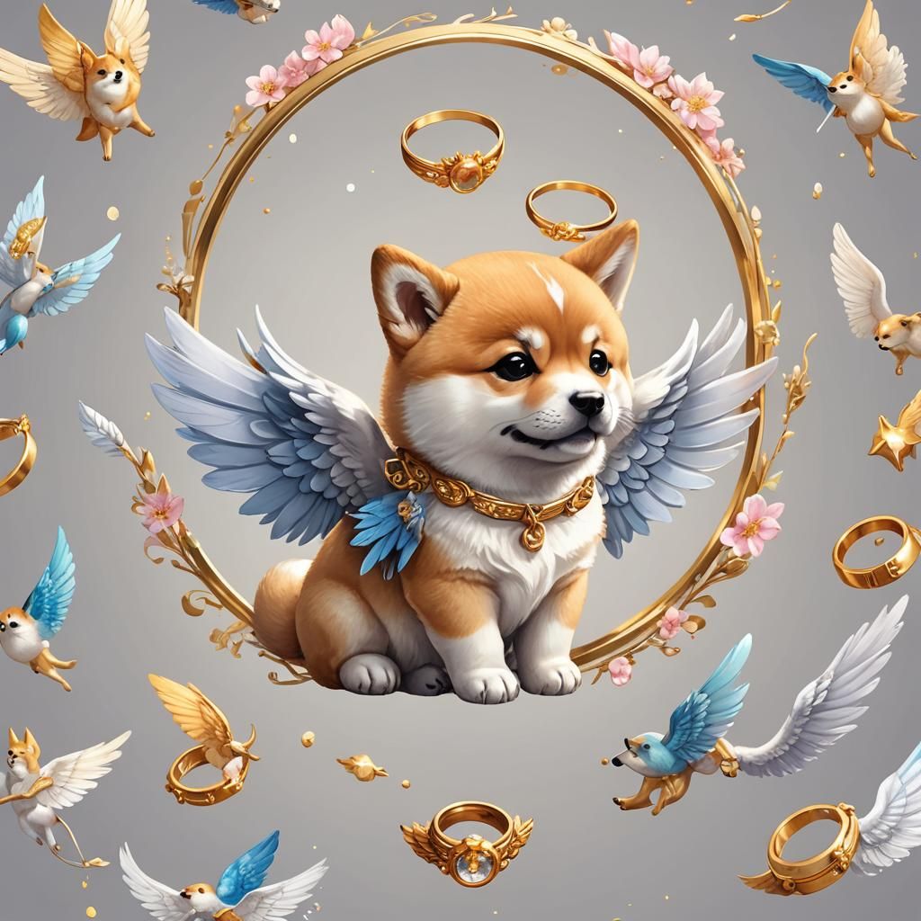 Chibi Shiba Inu Angel Puppy in Pastel Watercolor