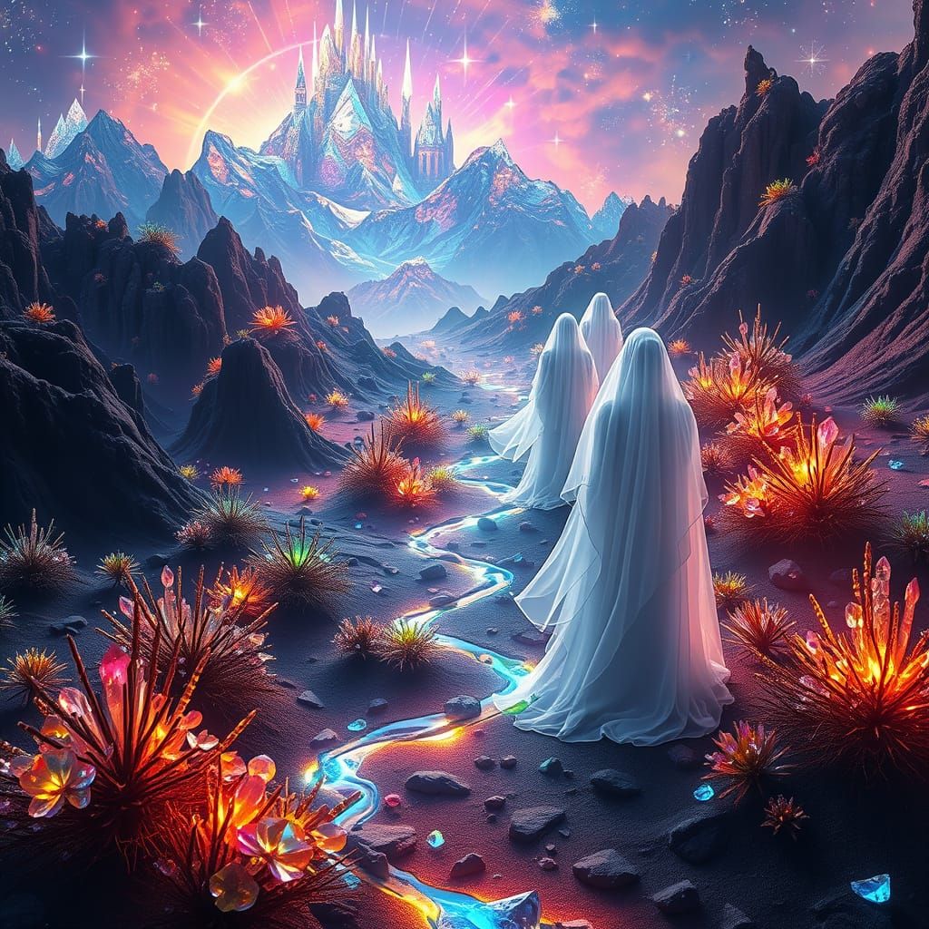 Ethereal Desert Landscapes with Glowing Crystals and Mysteri...