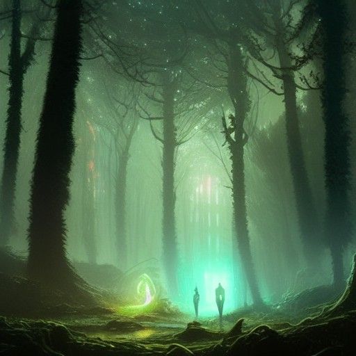 Sci-Fi Elven Forest with Neon Lights in Synthwave Style