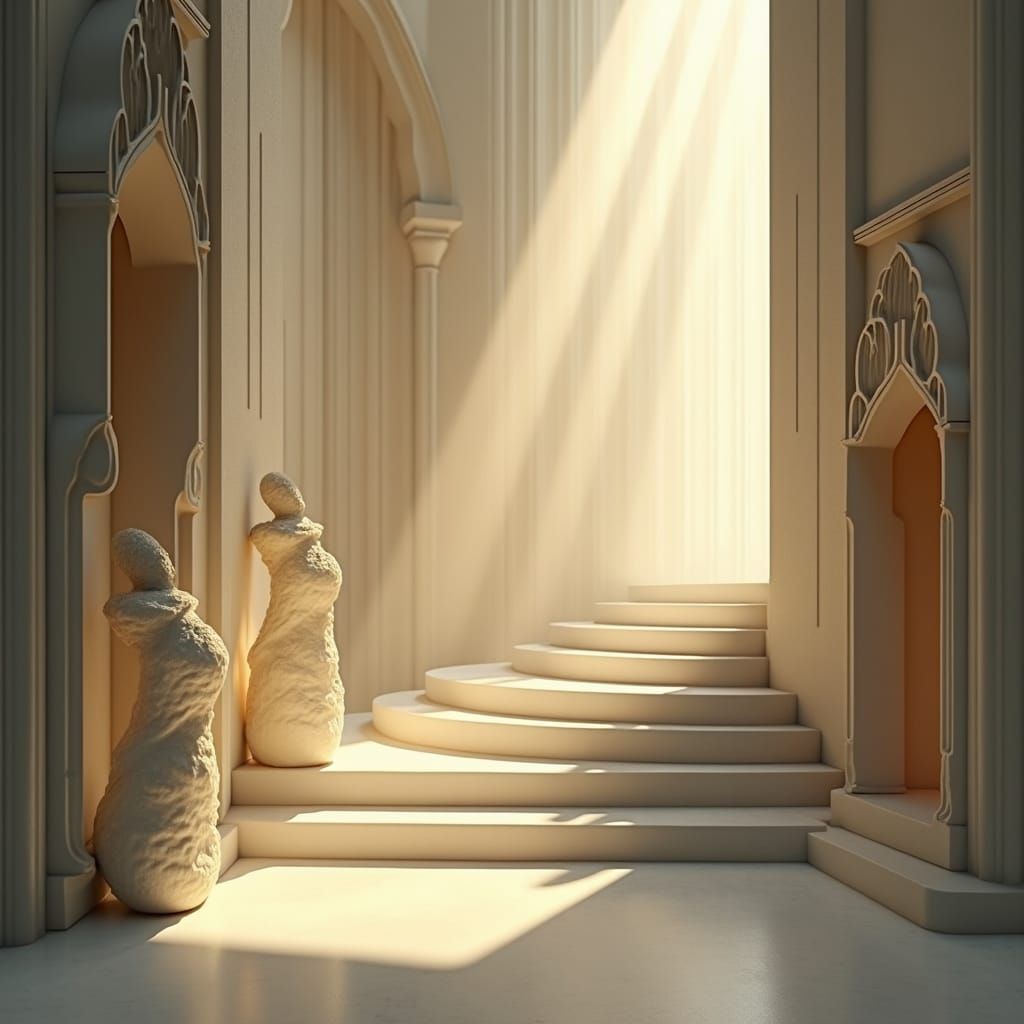 Ethereal Staircase with Abstract Forms in Art Deco Style