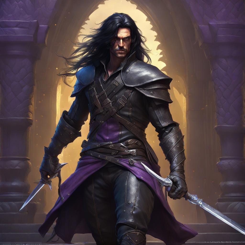 Human Rogue in Dark Leather Armor, Detailed Digital Art