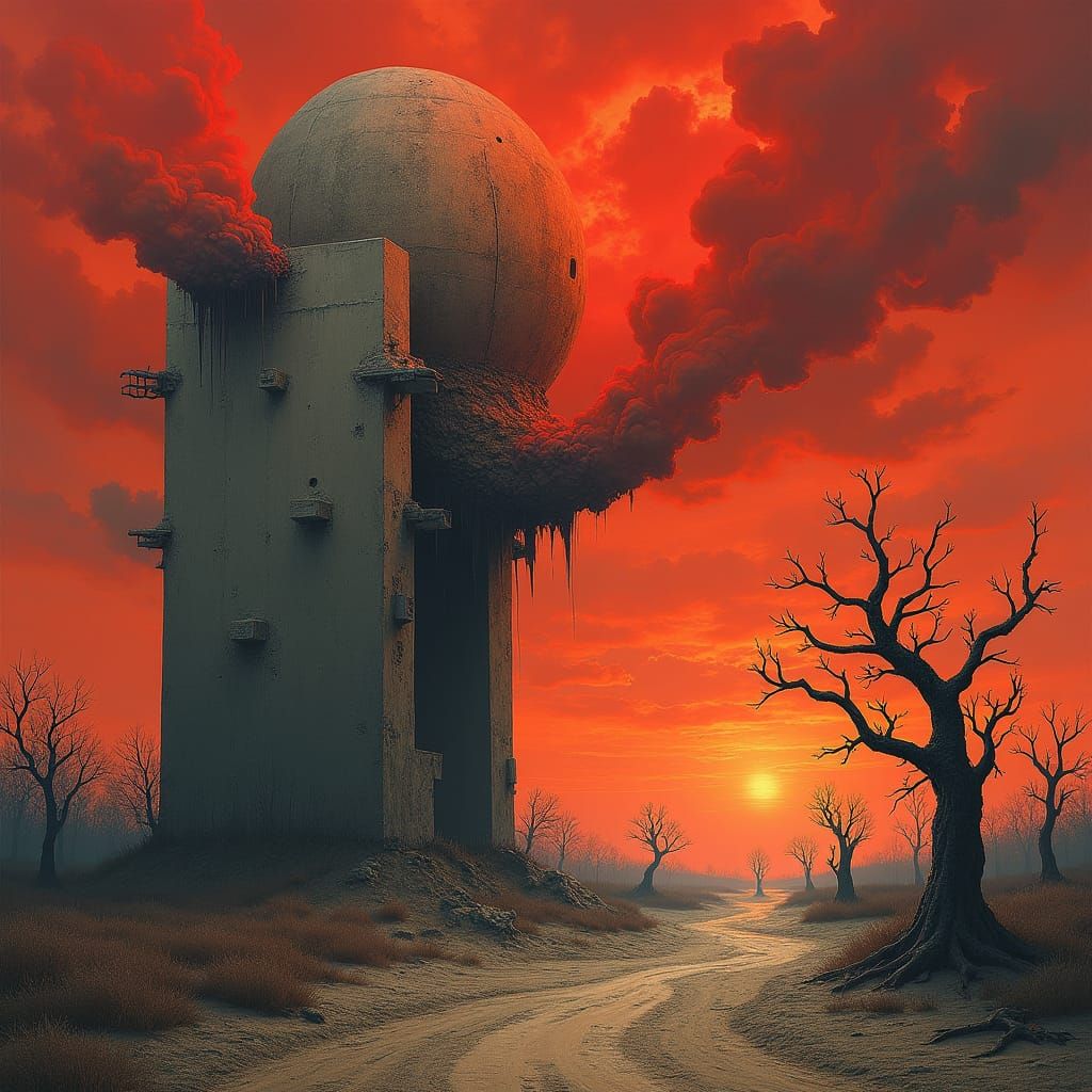 Surreal Biomechanical Landscape in Crimson Hues