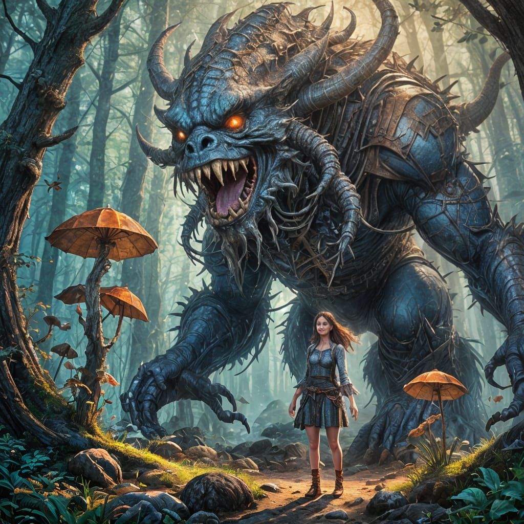 Love Between Woman and Monster: Detailed Matte Painting