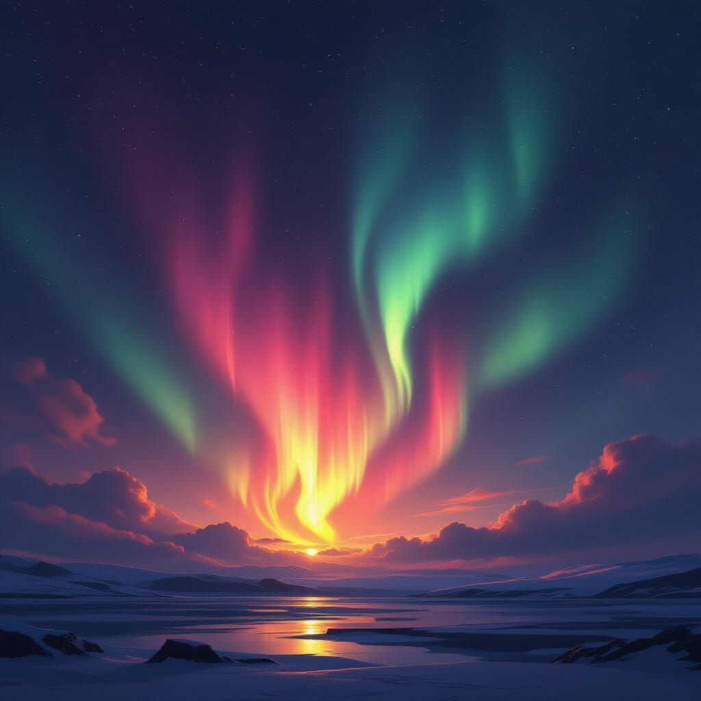 Aurora Borealis with Vibrant Colors in Digital Art Style