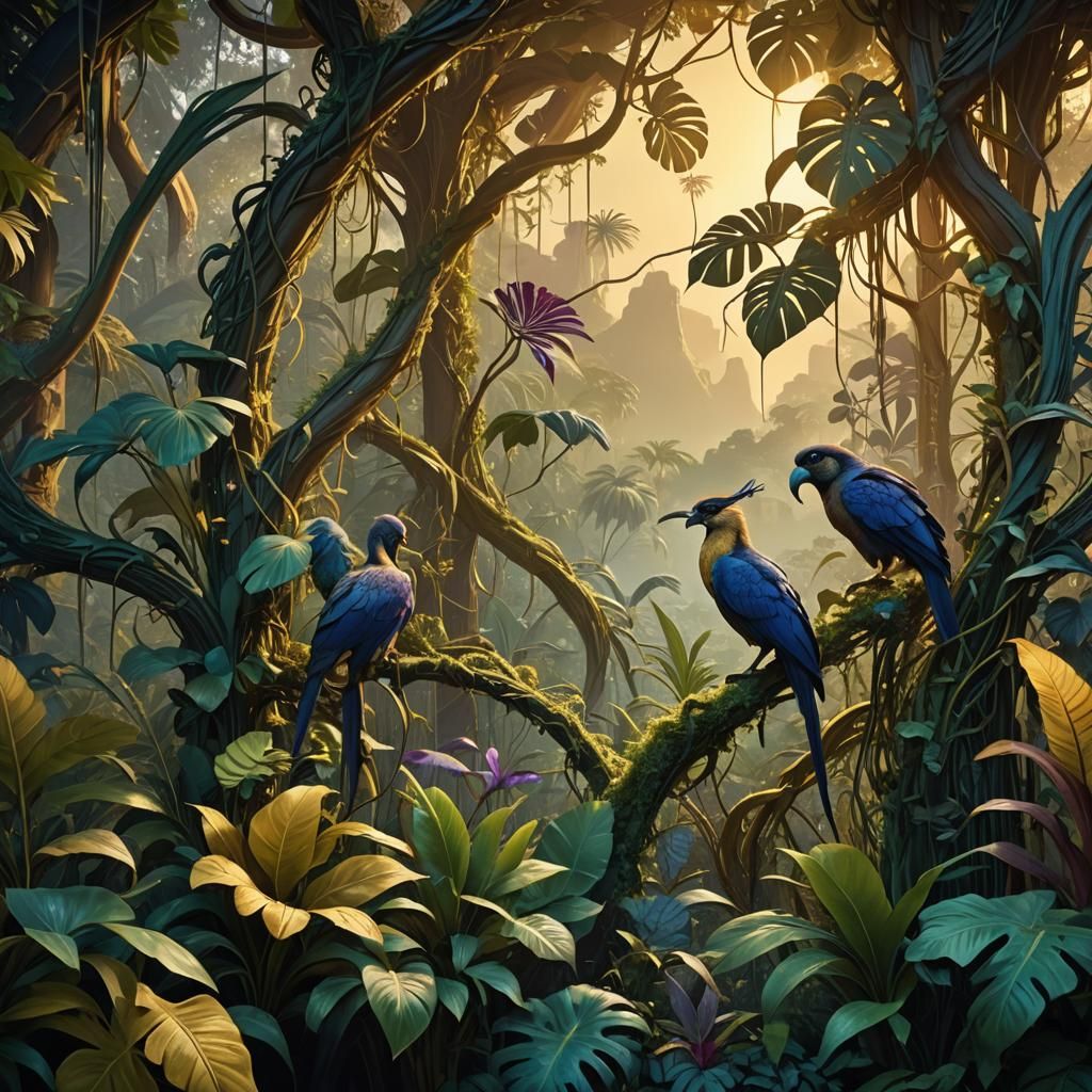 Art Nouveau Jungle with Exotic Wildlife