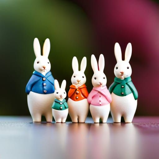 Retro Miniature Rabbit Family Toy Still Life