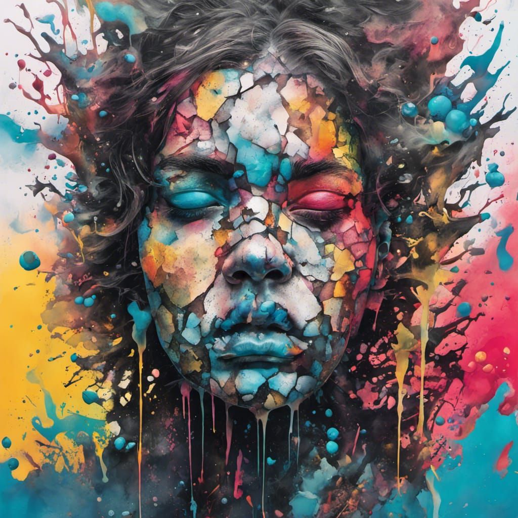 Shattered Glass Figure in Fog, Graffiti Art