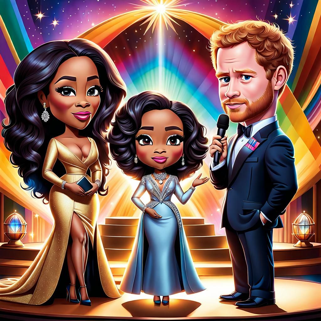 Chibi Oprah Winfrey interviewing fellow Chibis Harry and Meg...
