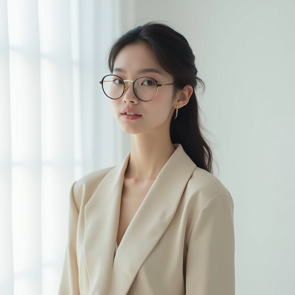Elegant Asian Woman in Eyeglasses: Fashion Editorial