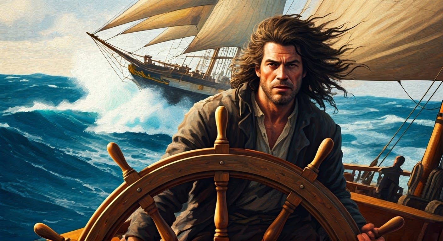 Sailor Navigating Stormy Seas: Impasto Oil Painting