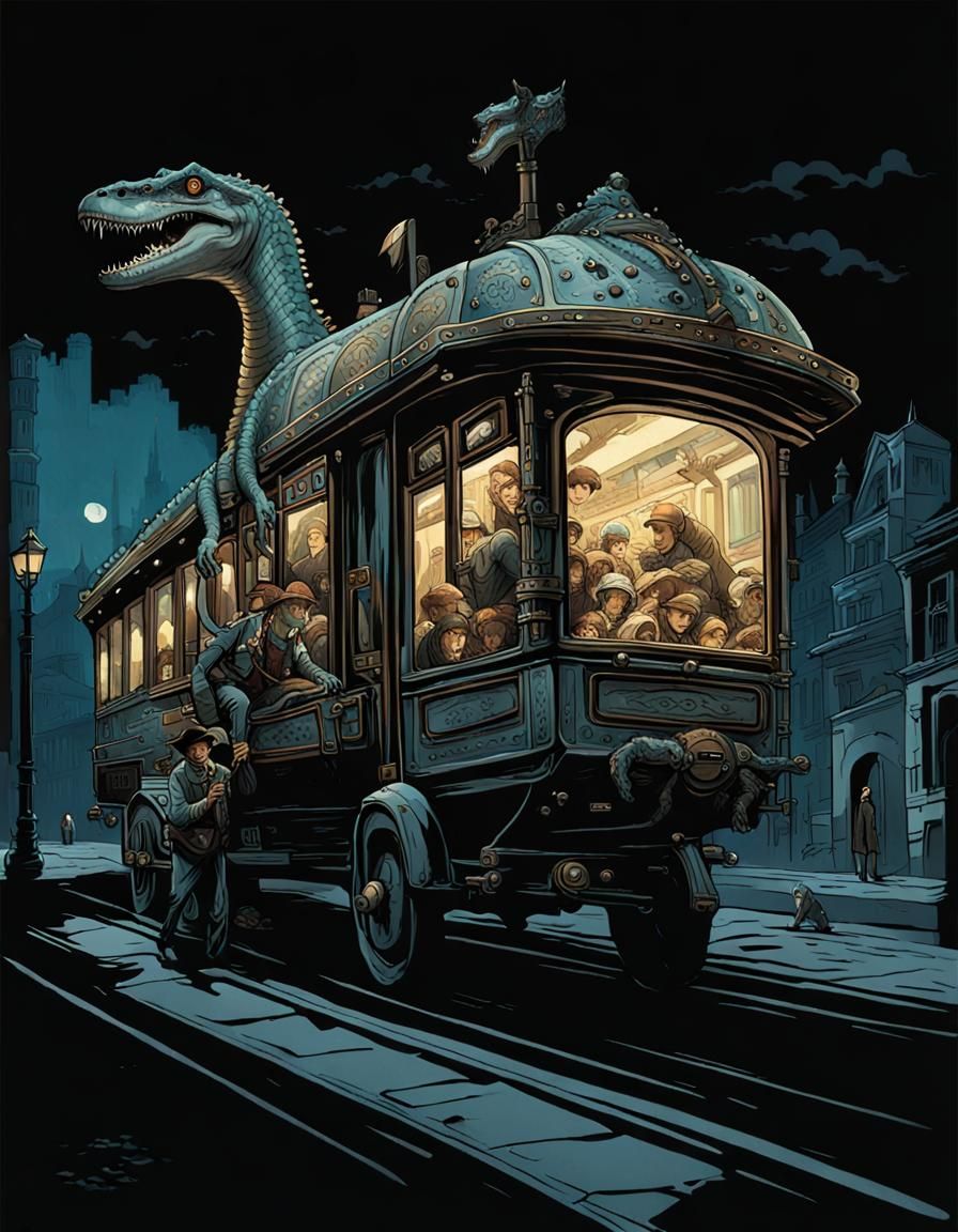 Kronosaurus Transport in Alphonse Mucha Style