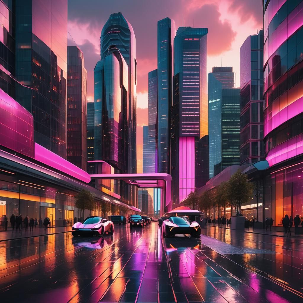 Futuristic Bruxelles Cityscape at Sunset in Digital Art