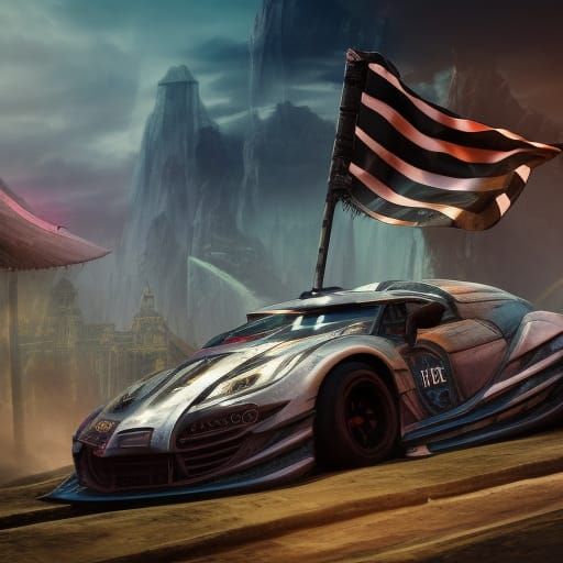 Fantasy Car Victory Trophy in Detailed Matte Painting