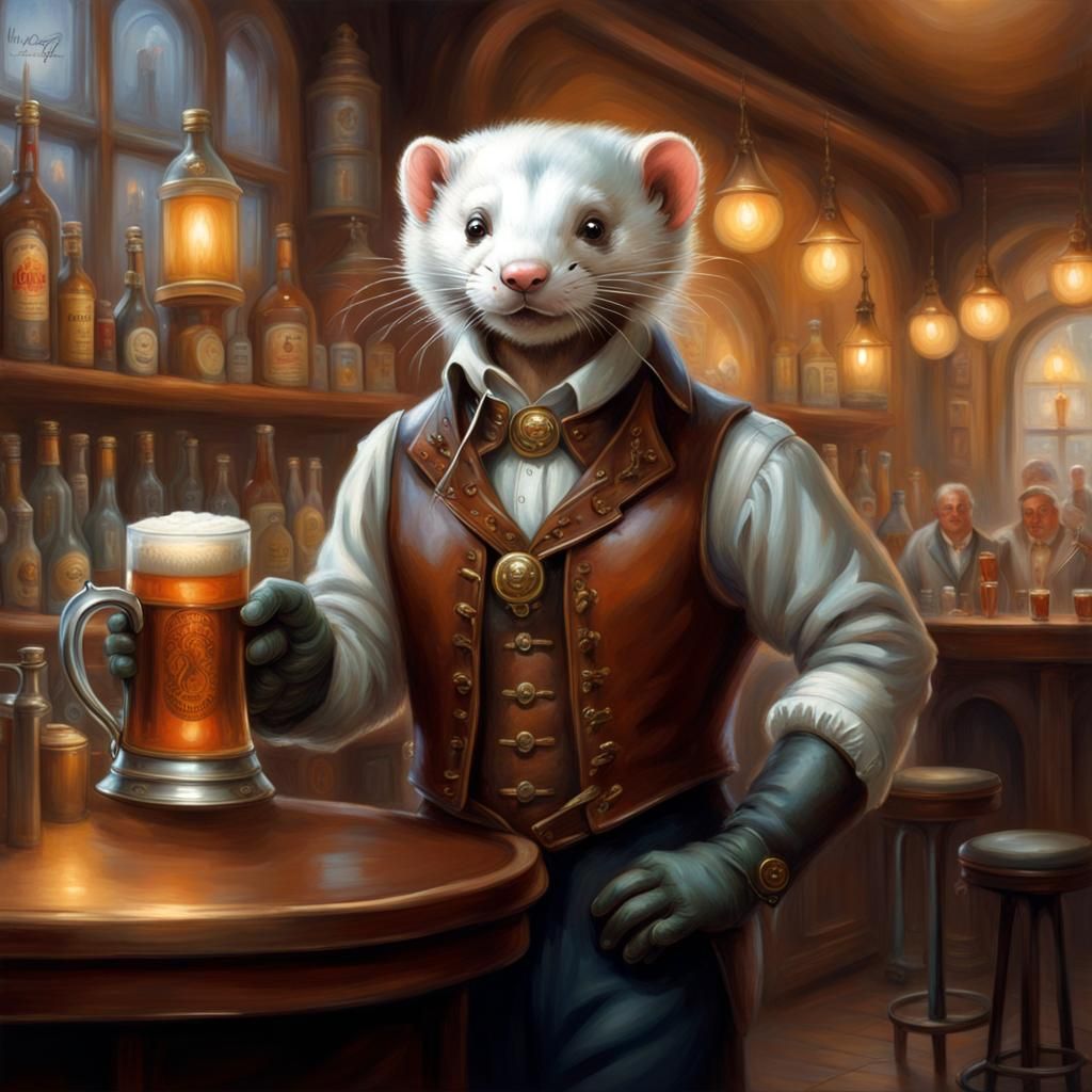 Albino Ferret in Tavern, Hyperdetailed Fantasy Art