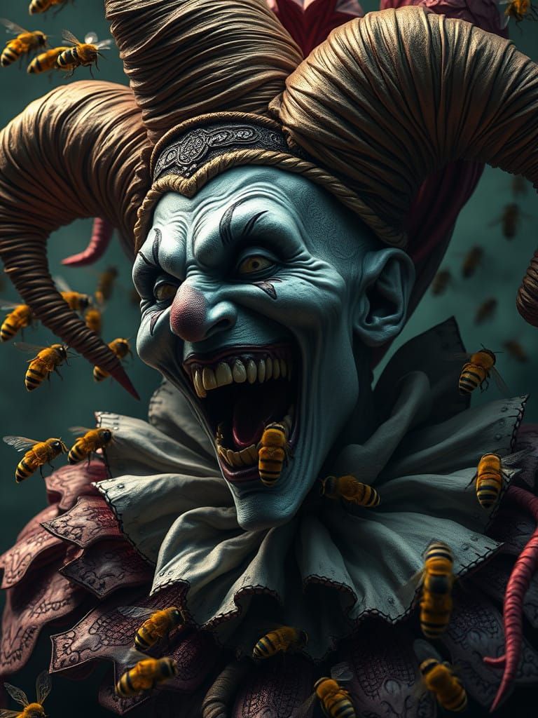 Surreal Jester Transforms into a Grotesque Swarm of Bees in...