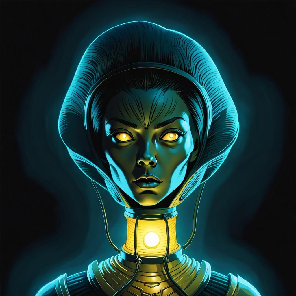 Yellow Lantern Alien Portrait in Darkhorse Comics Style