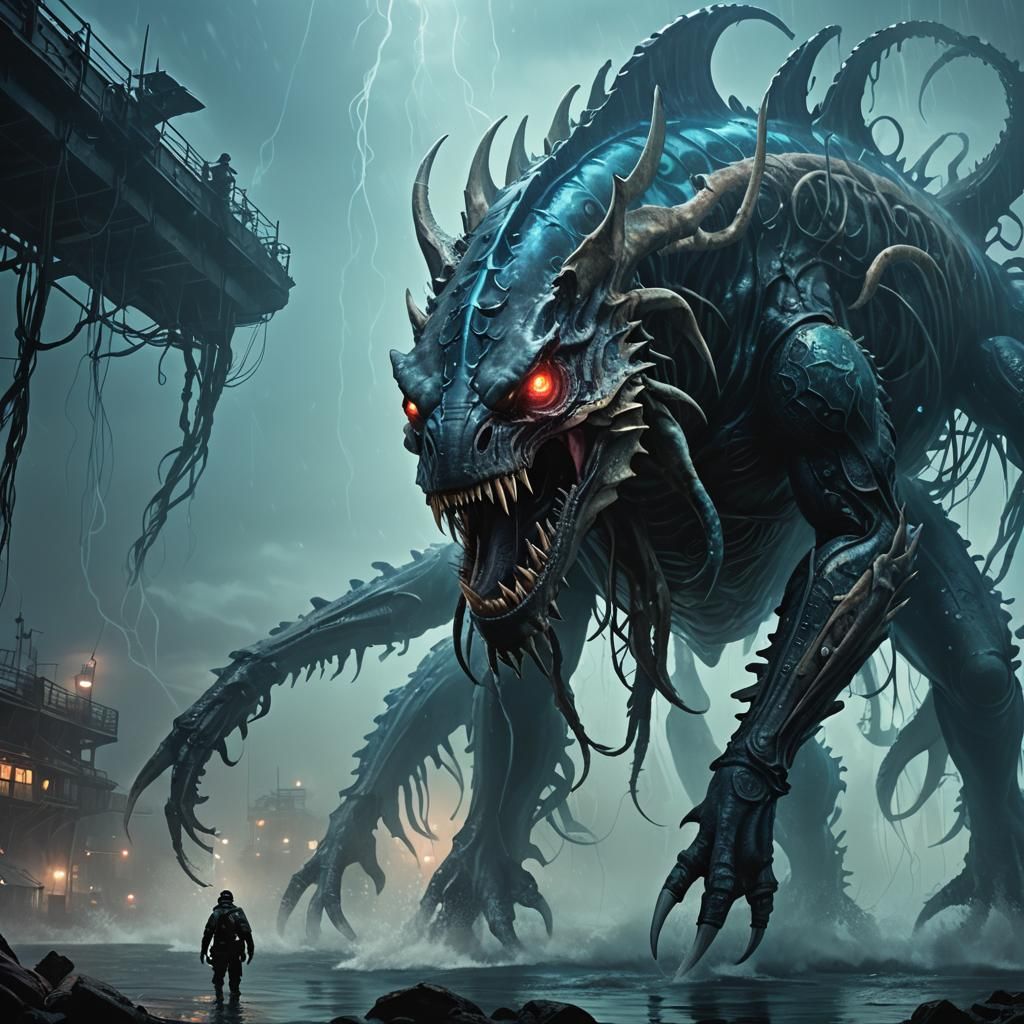 Dystopian Jurassic Predator Fuses with Aquatic Creature