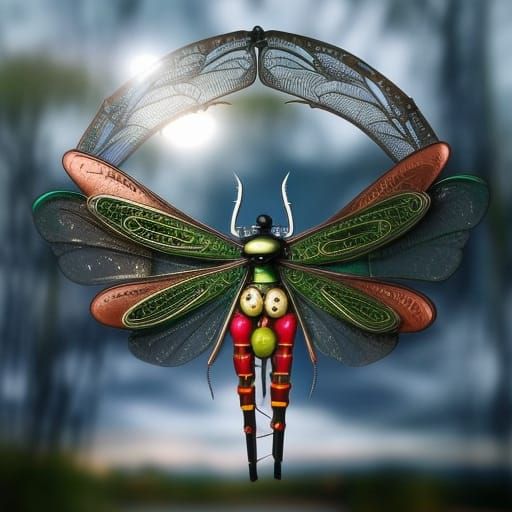 Mechanical Dragonfly Made from Scrap, Detailed Digital Art
