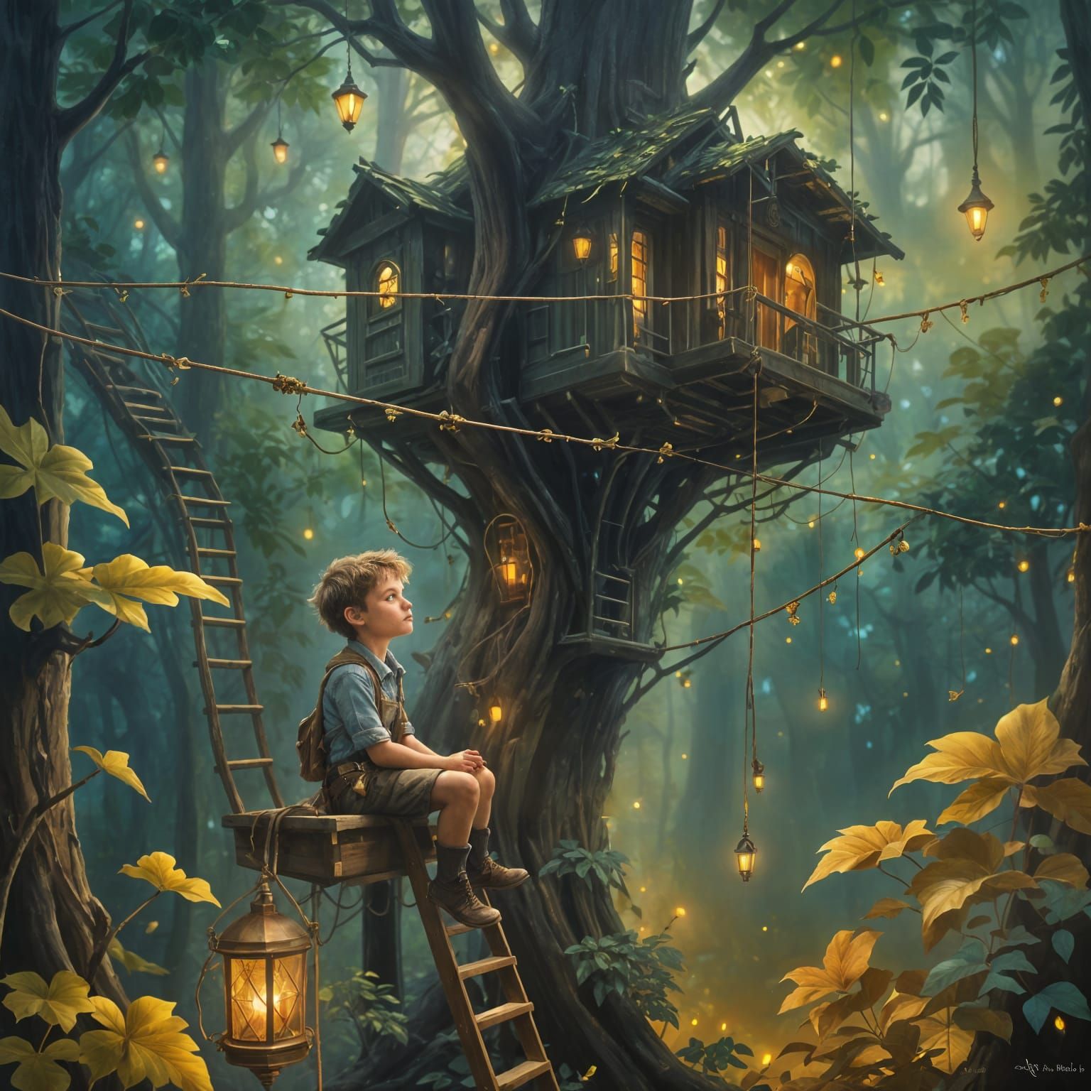 Boy's Treehouse in Mystical Realism Forest