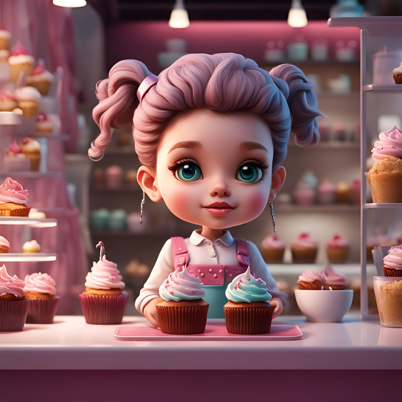 Cute Girl Bobblehead at Cupcake Shop